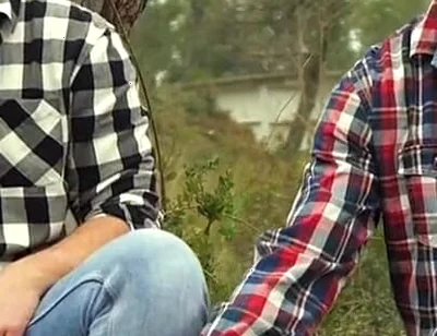 Two Friends Jerkoff in the Forest