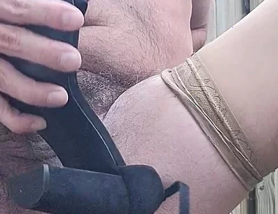 Outside with Nylons and High Heels Cumming Hard
