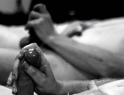 Masturbating and Cumming with Mirror Reflection in Black and White