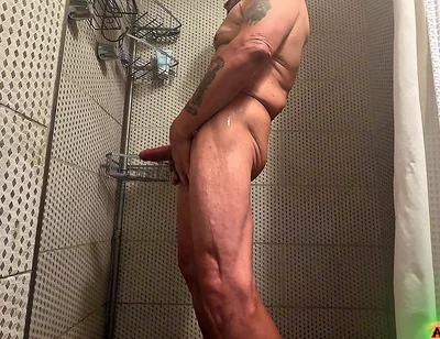 Solo Shower Scene - Soaping up and Dropping Loads