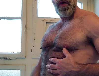 Hairy Muscle Daddy Strokes Uncut Cock