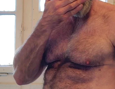 Hairy Muscle Daddy Strokes Uncut Cock