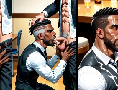 Black Waiter Sucks the Dicks of Customers and Kitchen Colleagues in Front of Everyone. Slide Pics Compilation Hentai
