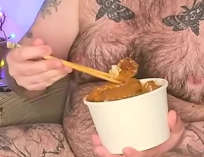 Stepdaddy Stuffs His Face with a Takeaway and Enjoys It so Much He Wanks with the Sauces!