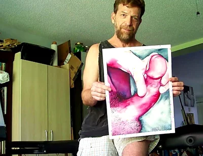 Hairyartist in Ripped Shorts During Art Studio Tour