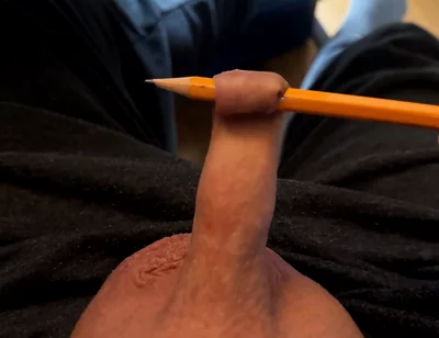 Play with the Foreskin of My Little Cock and a Pencil