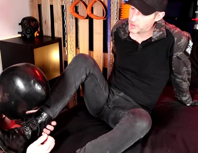 Tom Dominates the Chastity Slave with Leather Boots (4k)