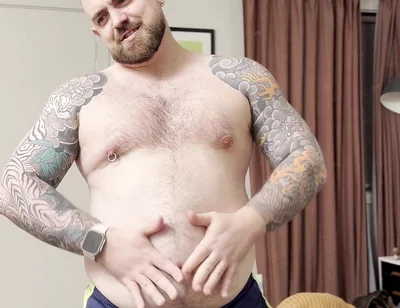 Chubby Bear Plays with His Cock and Belly