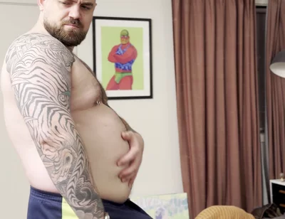 Chubby Bear Plays with His Cock and Belly