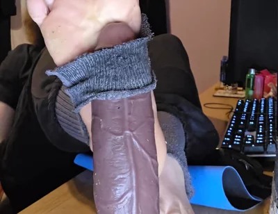 Femboy Gives His BBC Dildo a Footjob