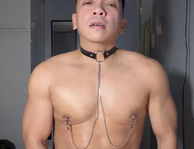 Asian Twink Jerks off with Nipple Clamps for Huge Load