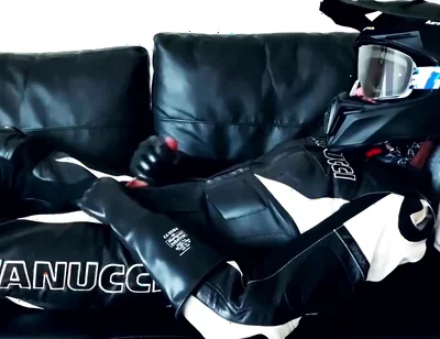 Rubber gloves biker jerking