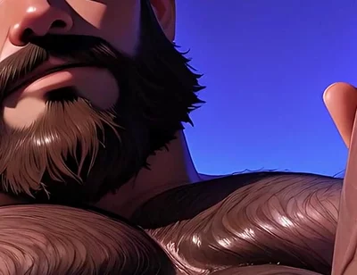 Thick Hairy Bear Stroking Himself Sensually. Man Bun and Massive Body