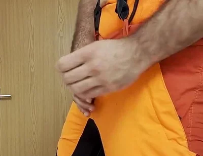 Lumberjack in Hivis Jerks His Huge Cock and Muscle Worship