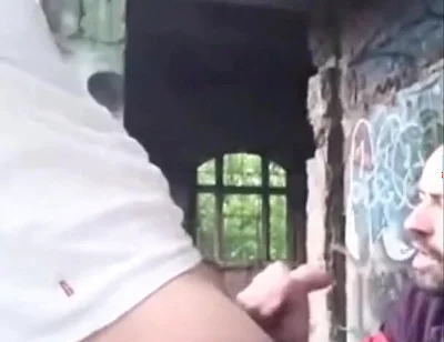 A Dude Is Jerking off in an Urban Exploration Setting and Gets Caught by a Blowjob Artist.