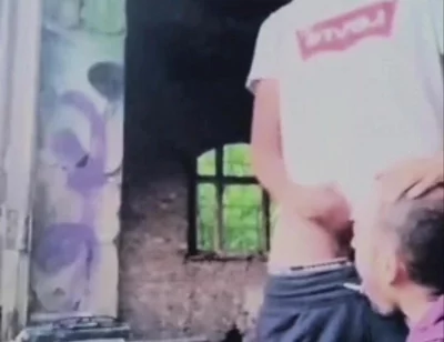 A Dude Is Jerking off in an Urban Exploration Setting and Gets Caught by a Blowjob Artist.