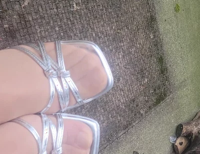 Outside with Silver Heels Cumming on Heels and Feet