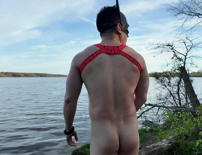 Asian Muscle God Strips Bare by the Lake - Ripped Physique on Full Display & Massive Load