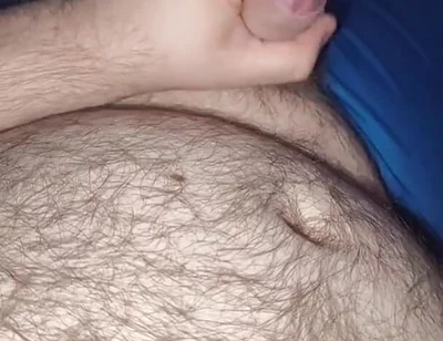 Fat Bear Jacking off & Cumming on Hairy Belly