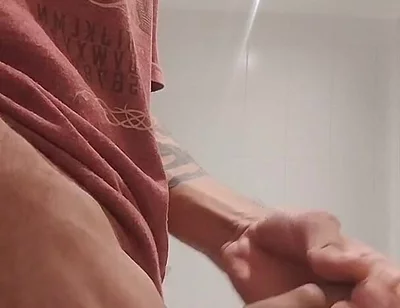 Cumshow in the Bathroom at Work