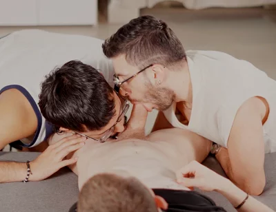 Two Bearded Studs Suck My Cock Like There's No Tomorrow