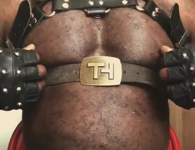 Black Muscle Close up Harness Belted Titplay