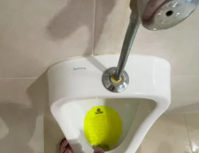 Dared to Piss Fully Naked in Public Toilets Urinal