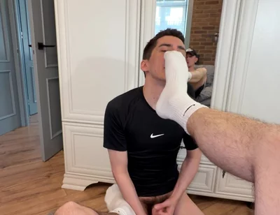 Sniffs Sneakers and Socks, Licks Feet and Gets Dick in the Ass