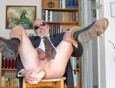 Daddy in Suit Plays with His Dildo