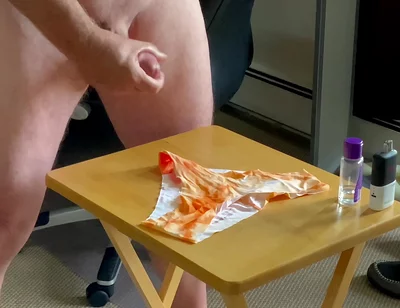 Lubed up Shaved Cock Edging in Panties Extended Angle