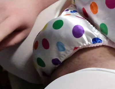 Rainbow Polka Dot Satin Thong Play