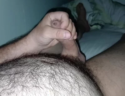 Uncut Hairy Gay Masturbating and Cum