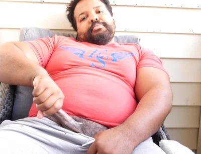 Stepdaddy Bear Beats His Hot Cock in Public and Busts in Bedroom