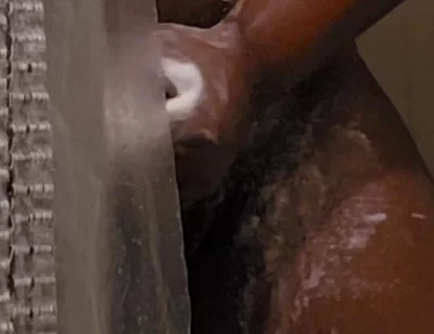 Peeking on Black Step Dad Jerking off in the Shower