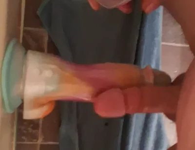 Rubbing Cocks with Huge Vibrating Dildo