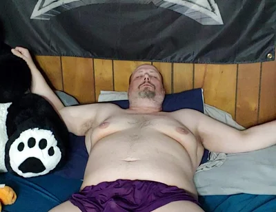 Chubby Guy Jerks off Wearing Women's Lingerie