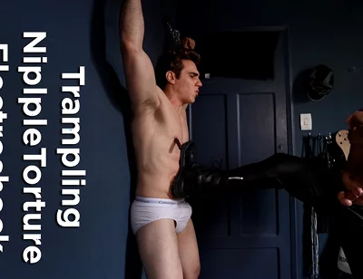 BDSM Leather Session - Trampling CBT and Nipple Play