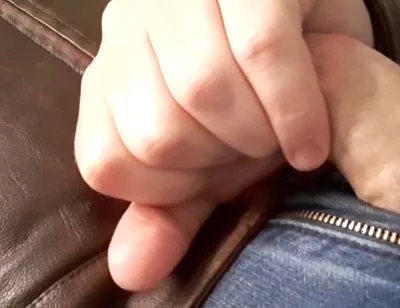 Edge and Cum on New Brown Leather Jacket