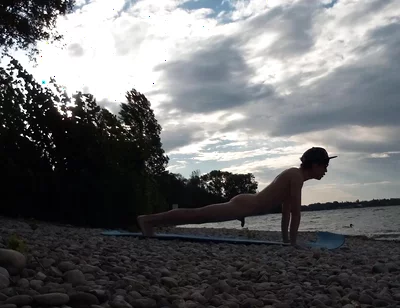 Slender Nudist Boy Does Yoga Nude on a Naturist Beach. Naked Yoga Video by Jon Arteen Gay Porn Model Skinny Naturist Twink Prac