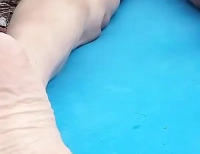 Sexy Soles on Hot Boy's Feet for Foot Fetish of Naked Twink Humping on Mat Outdoor