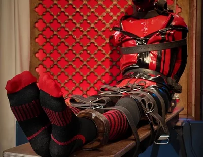 Slave Drone Tickling Session Silicone Suit, Socks & Merciless Sole Play