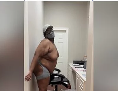 Chubby Femboy Rides A Big Dildo Against A Wall While Everyone Is