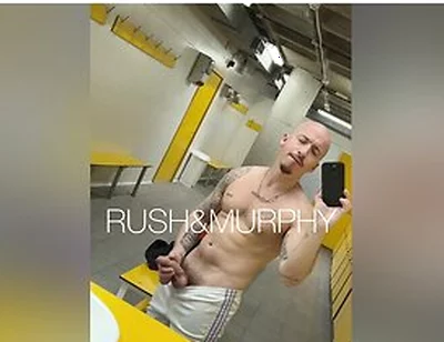 He Masturbates His Huge Cock In The Gym Showers While Muscular Straight Man Spies On Him