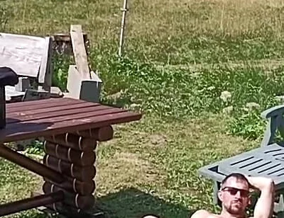 Jerking off While Hanging Out the Laundry