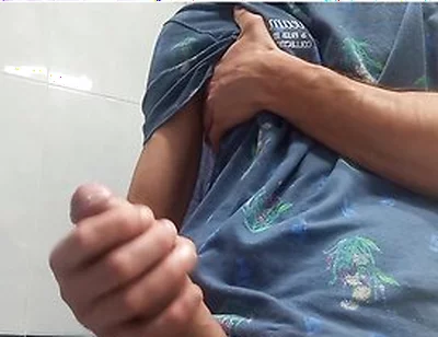 Hot Handsome Shows You His Huge Hard Penis Squirting On The Bathroom Floor