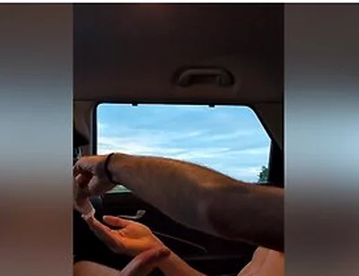 Jerking Off In The Car With Sunset As Trucks Go By