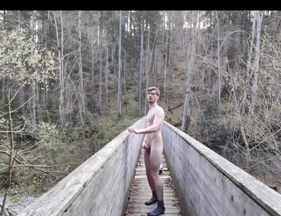 Horny French Twink Is Jerking off Outside on a Bridge