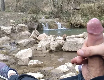 Uncut Big Fat Cock Hiker Unloads His Thick Cumshot in Exotic Place
