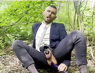 Suited Gentleman Is Spreading Legs Like Slut And Plays With His Malepussy With Locked Dick With Power Bottom