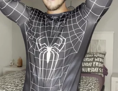 Big Cumshot with My Big Cock and No Hands! Spiderman Outfit